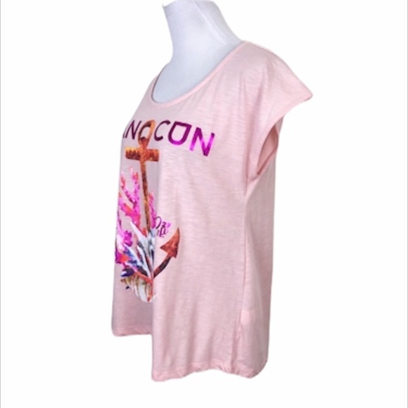 Pier 27 Cancun Graphic Relaxed Fit Anchor Print Cap Sleeve T Shirt Pink Medium - Picture 2 of 5